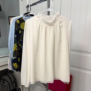 J. Crew Cream Blouse with Smocked Neckline